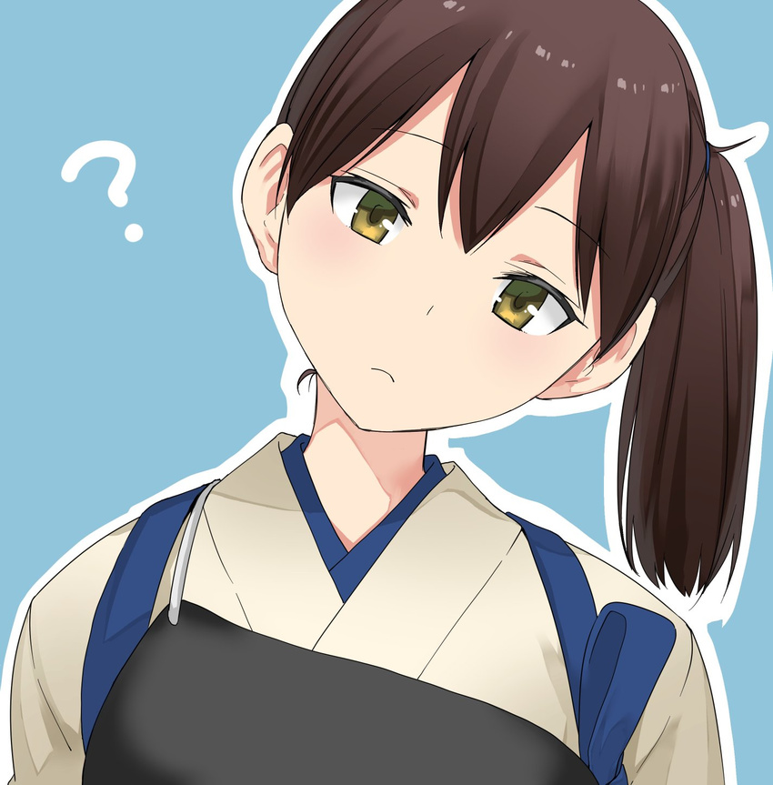? brown_hair commentary_request head_tilt highres japanese_clothes kaga_(kantai_collection) kantai_collection long_hair looking_at_viewer masukuza_j muneate side_ponytail solo tasuki upper_body yellow_eyes