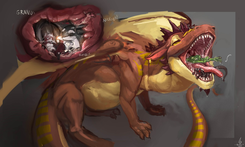 abdominal_bulge canine dragon feral forced fox gonnaneedabiggerboat internal mammal open_mouth saliva scalie stomach teeth thenompage tongue tongue_out vore