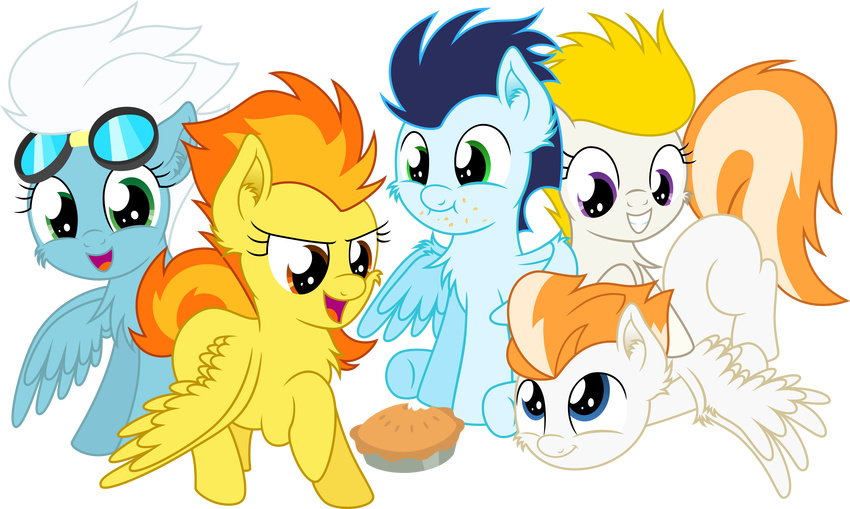 2013 absurd_res alpha_channel crumbs cub cute dessert eating equine feathered_wings feathers female fire_streak_(mlp) fleetfoot_(mlp) food friendship_is_magic hi_res mactavish1996 male mammal my_little_pony pegasus pie simple_background soarin_(mlp) spitfire_(mlp) surprise_(pre-g4) transparent_background wings wonderbolts_(mlp) young