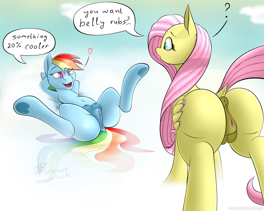 anus breasts butt clitoris equine female fluttershy_(mlp) friendship_is_magic horse mammal mercurial64 my_little_pony nipples nude pony presenting presenting_pussy pussy rainbow_dash_(mlp) smile spread_legs spreading teats