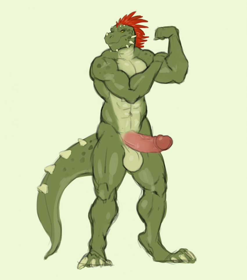 anthro argonian balls biceps big_balls big_penis erection feathers flexing green_scales greyfuzzbutt male muscular muscular_male penis pose presenting red_feathers scales scalie simple_background sketch solo standing the_elder_scrolls video_games white_background