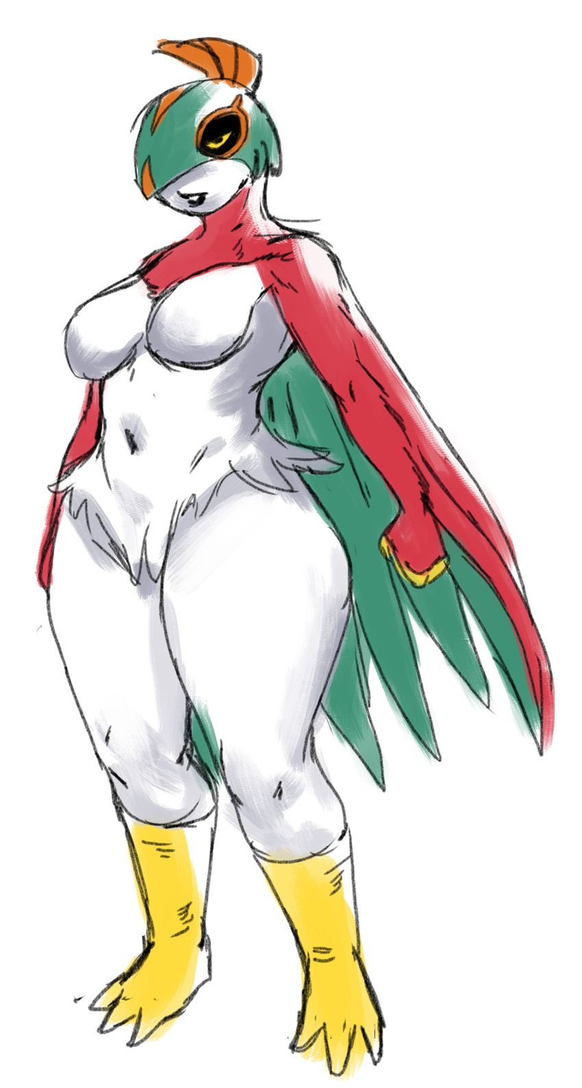 anthro breasts feathers featureless_breasts female hawlucha lipstick makeup nintendo nude pok&eacute;mon pok&eacute;mon_(species) pok&eacute;morph redfred video_games yellow_eyes