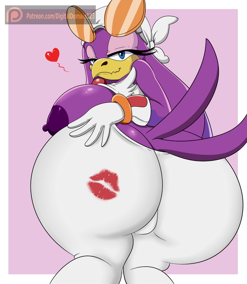 &lt;3 2017 avian bandanna beak big_breasts big_butt bird blue_eyes breasts butt butt_focus clothed clothing digitaldomain123 eyelashes eyeshadow eyewear female gloves half-closed_eyes hi_res huge_breasts huge_butt kiss_mark looking_at_viewer looking_back makeup mammal nipples rear_view side_boob solo sonic_(series) sonic_riders swallow_(bird) thick_thighs topless voluptuous wave_the_swallow wide_hips