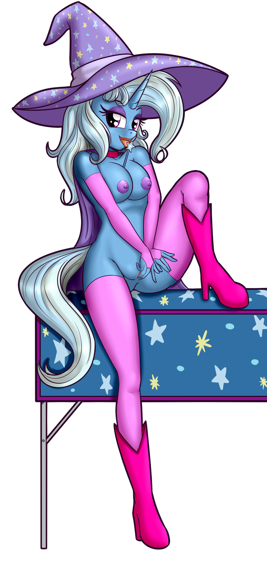 2017 absurd_res alpha_channel anibaruthecat anthro areola breasts clothing equine female friendship_is_magic hair hat hi_res horn legwear long_hair mammal my_little_pony nipples open_mouth pussy simple_background solo thigh_highs transparent_background trixie_(mlp) unicorn wizard_hat