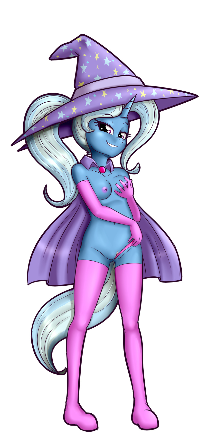 2017 absurd_res alpha_channel anibaruthecat anthro areola armwear breasts clothing elbow_gloves equine female friendship_is_magic gloves hair hat hi_res horn legwear looking_at_viewer mammal my_little_pony nipples simple_background solo thigh_highs transparent_background trixie_(mlp) unicorn wizard_hat young