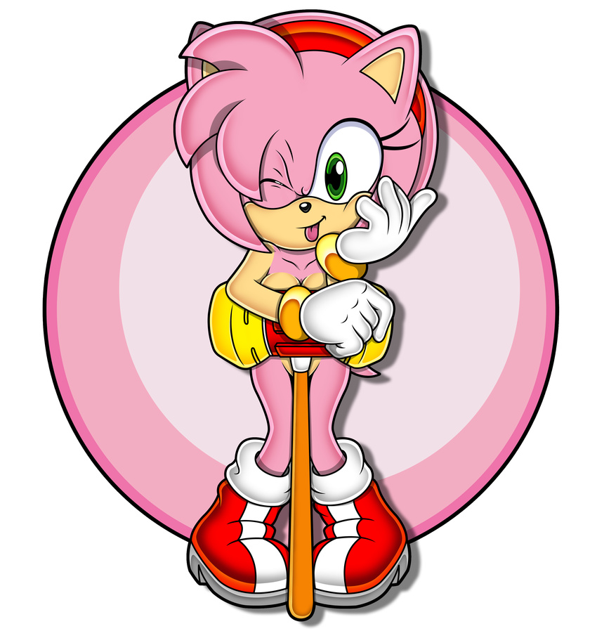 ;p absurd_res amy_rose black_nose boots bracelet breasts clothing convenient_censorship eyelashes female footwear fur gloves green_eyes hairband hammer head_on_hand hedgehog hi_res jewelry knees_together mammal mostly_nude naughty_face one_eye_closed piko_piko_hammer pink_fur quills solo sonic_(series) sonictopfan tongue tongue_out tools wink