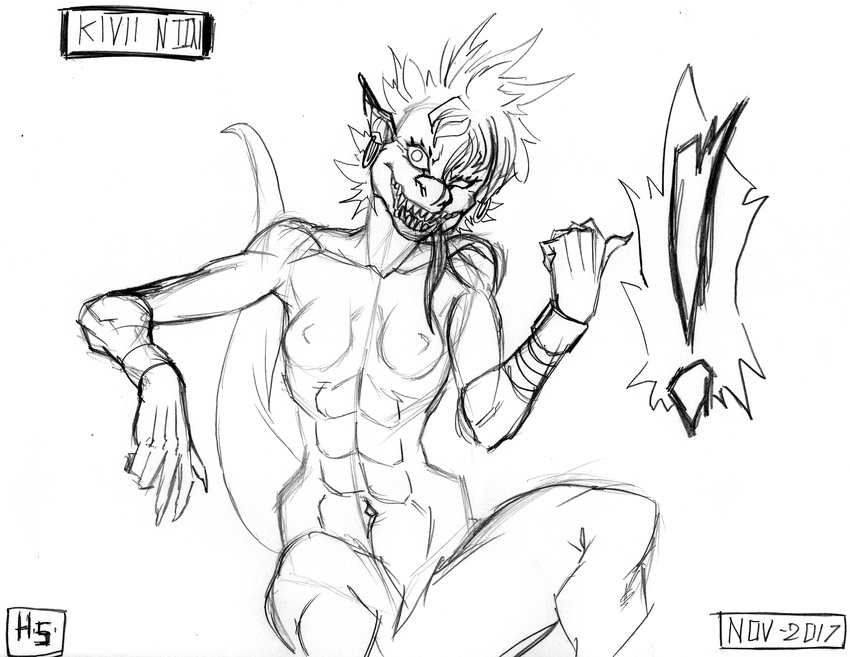 ! abdominals biceps breasts claws collarbone dragon dreamcreatures ear_piercing fangs female harpseal hybrid kivii_niin long_tail long_tongue mohawk muscular muscular_female nails navel nipples nude piercing pointing resting resting_arm sharp_teeth sitting snout species: spiky_hair spread_legs spreading teeth tongue tongue_out