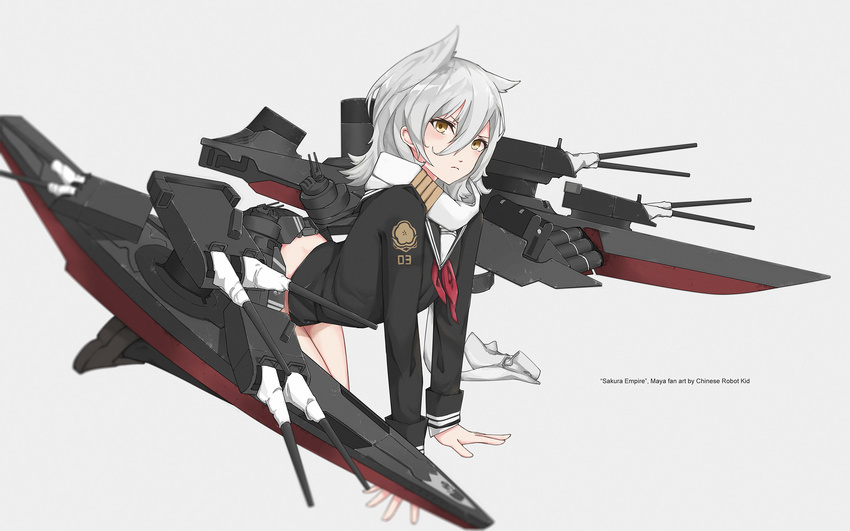 animal_ears anthropomorphism azur_lane chinese_robot_kid gray gray_hair maya_(azur_lane) seifuku short_hair weapon yellow_eyes