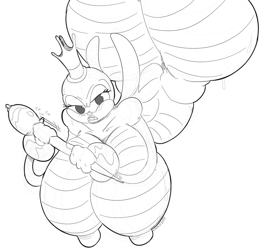arthropod bee big_breasts big_butt big_nipples breasts butt crown cuphead_(game) eyelashes female hi_res huge_breasts huge_butt human insect lipstick makeup mammal monochrome nipples queen royalty rumor_honeybottoms simple_background solo tasteofchoklit thick_thighs toony video_games voluptuous white_background wide_hips wings