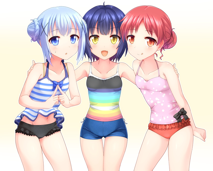 aliasing fang faubynet gochuumon_wa_usagi_desu_ka? jouga_maya kafuu_chino loli natsu_megumi swimsuit white