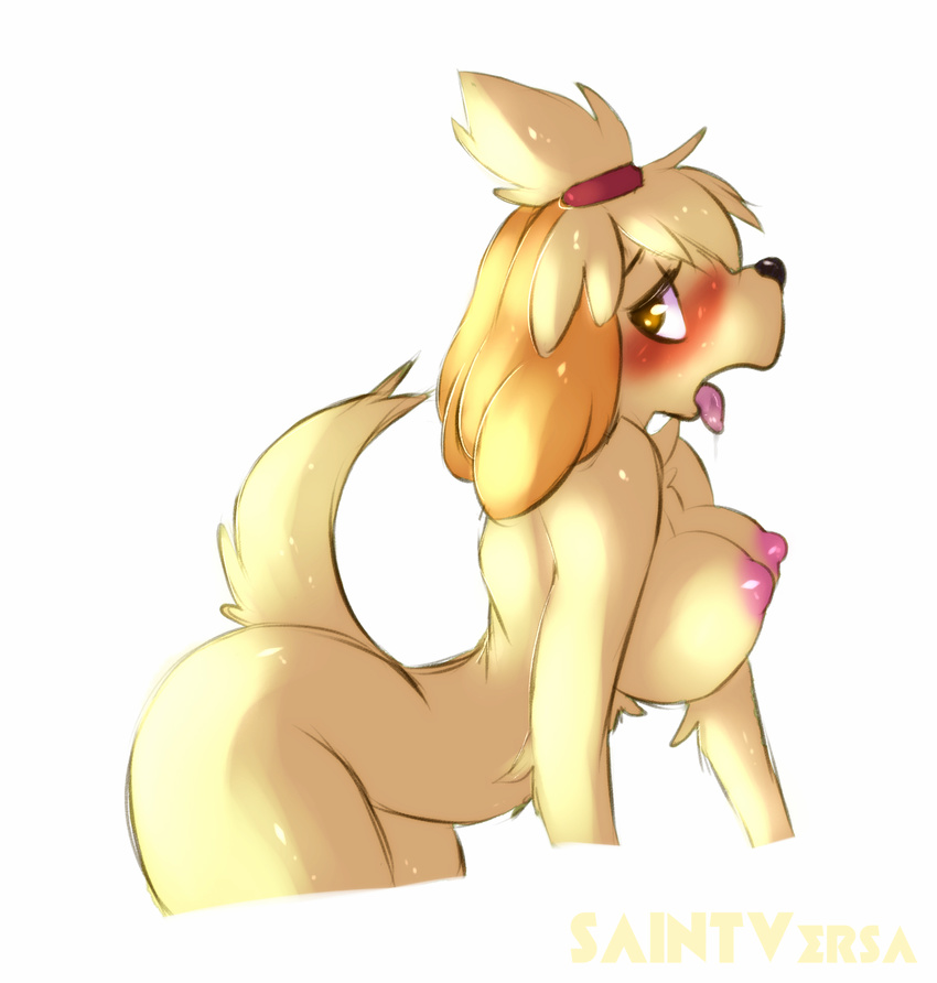 animal_crossing anthro breasts butt canine dog female isabelle_(animal_crossing) mammal nintendo nude panting saintversa solo video_games