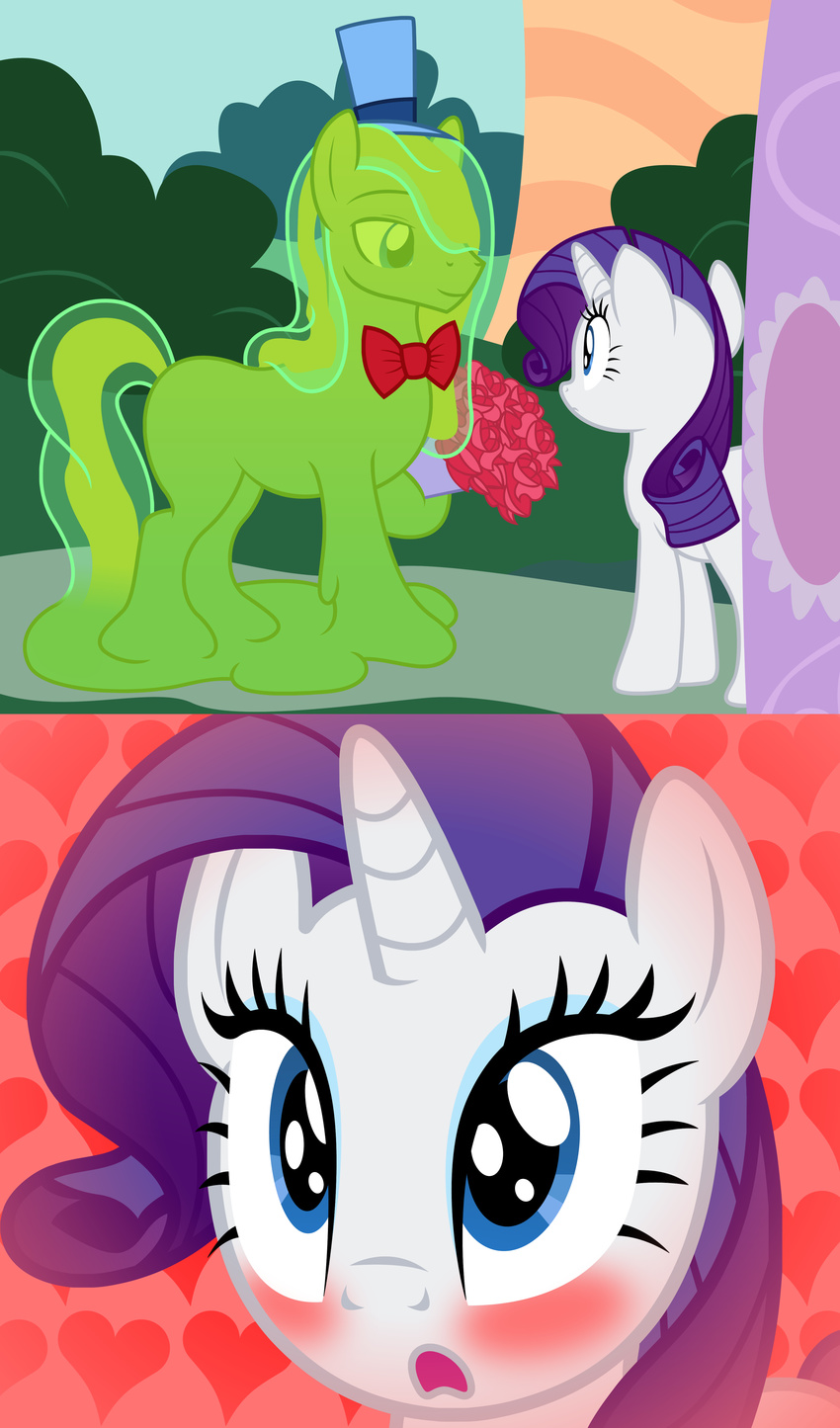 &lt;3 badumsquish blush bow_tie comic equine female flower friendship_is_magic goo hair hat horn male mammal my_little_pony plant purple_hair rarity_(mlp) slime the_smooze top_hat unicorn