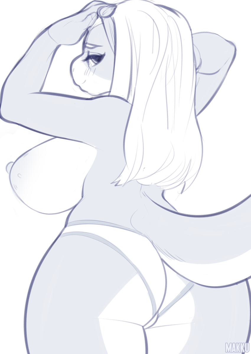 anthro big_breasts blush breasts cetacean clothed clothing female looking_at_viewer makeup mammal marine mascara monochrome nipples orca smile solo standing thick_thighs topless tsudamaku underwear voluptuous whale