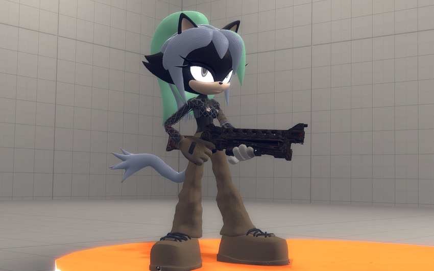 clothed clothing dirty equinox~! fan_character feline fingerless_gloves gloves gun mammal nipples purple_eyes ranged_weapon scar scratches sheer_clothing sonic_(series) teeth translucent transparent_clothing video_games weapon white_eyes white_nipples
