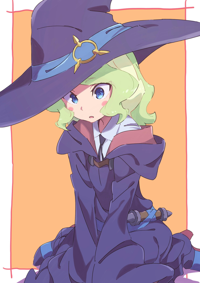 :o blonde_hair blue_eyes blush_stickers diana_cavendish hat high_heels highres hood light_green_hair little_witch_academia luna_nova_school_uniform multicolored_hair oversized_clothes sash sitting sleeves_past_wrists solo tama_(tama-s) two-tone_hair wariza wavy_hair witch witch_hat younger