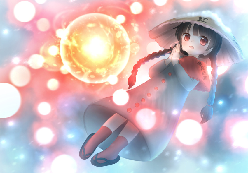 braids brown_hair dress hat loli long_hair niwaniwatori red_eyes socks touhou twintails yatadera_narumi