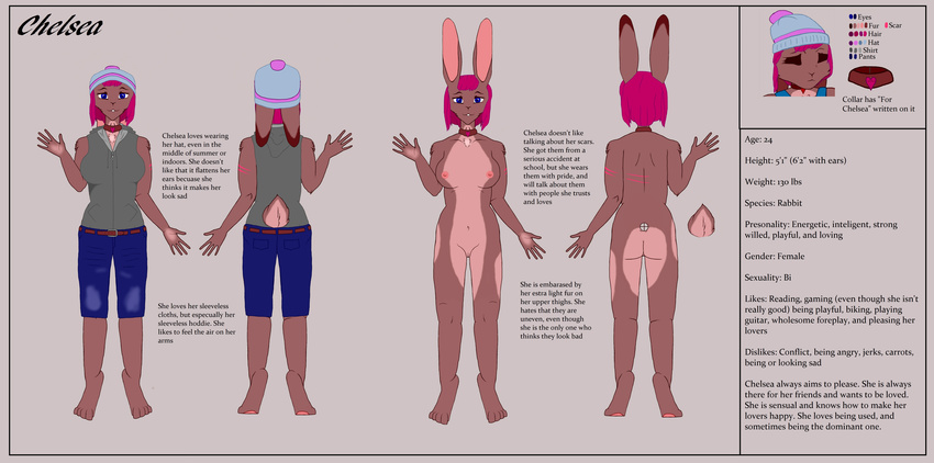 anthro breasts bright_hair chelsea clothed clothing female hat lagomorph mammal model_sheet nude pussy rabbit solo unknown_artist