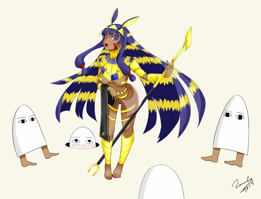 1girl bangs blonde_hair bracelet egyptian egyptian_clothes fate/grand_order fate_(series) hairband jackal_ears jewelry long_hair nitocris_(fate/grand_order) purple_eyes purple_hair