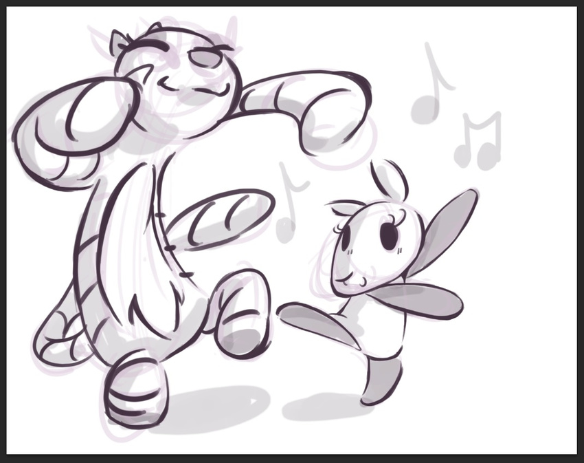 caprine cute dancing duo eyelashes eyes_closed feline female goat lilly_goat living_plush mammal ms._tiger musical_note smile tiger toybox_pals unknown_artist