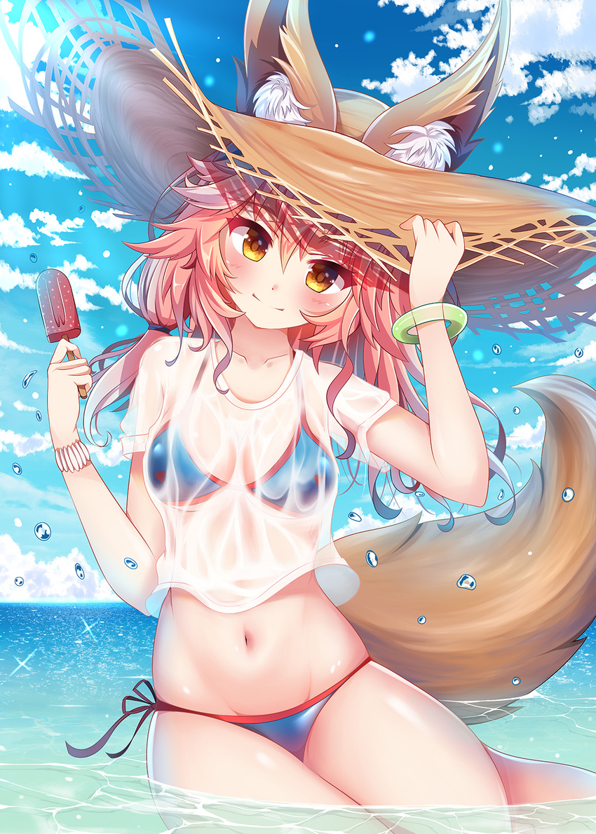 animal_ears bikini caster_(fate/extra) fate/extra fate/grand_order fate/stay_night see_through swimsuits tagme tail wet_clothes