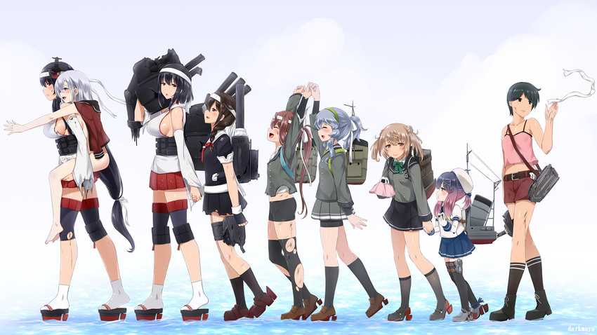 :d ^_^ ^o^ ankle_boots arm_up arms_up artist_name asagumo_(kantai_collection) bare_arms bare_shoulders barefoot belt belt_buckle beret between_breasts bike_shorts black_belt black_eyes black_footwear black_gloves black_hair black_legwear black_serafuku black_skirt bleeding blood blue_eyes blue_skirt blush boots bow bowtie braid breasts broken brown_eyes brown_footwear brown_hair bruise buckle camisole carrying chain closed_eyes closed_mouth collarbone commentary crying crying_with_eyes_open darkmaya detached_sleeves double-breasted double_bun elbow_gloves fingerless_gloves food from_side full_body fusou_(kantai_collection) geta gloves gradient_hair green_bow green_neckwear grey_skirt hair_between_eyes hair_down hair_ornament hairband hairclip hairpin happy happy_tears hat headband headgear height_difference highres holding holding_food holding_hands injury jacket jacket_on_shoulders japanese_clothes kantai_collection kimono knee_pads kneehighs large_breasts lineup loafers long_hair long_sleeves looking_at_another machinery michishio_(kantai_collection) miniskirt mogami_(kantai_collection) multicolored_hair multiple_girls navel neckerchief nude onigiri open_mouth outstretched_arm over_shoulder piggyback pink_hair pleated_skirt ponytail puffy_short_sleeves puffy_sleeves purple_eyes purple_hair red_eyes red_jacket red_neckwear red_shorts red_skirt remodel_(kantai_collection) school_uniform serafuku shigure_(kantai_collection) shirt shoes short_hair short_sleeves shorts shorts_under_skirt sideboob sidelocks silver_hair single_braid skirt sleeveless small_breasts smile socks strap_cleavage streaming_tears suzutsuki_(kantai_collection) tabi tears thigh_strap thighhighs torn_clothes torn_kimono torn_legwear torn_skirt tsushima_(kantai_collection) turret two_side_up v-shaped_eyebrows walking walking_on_liquid water white_gloves white_hairband white_hat white_kimono white_legwear white_shirt wrapper yamagumo_(kantai_collection) yamashiro_(kantai_collection) zettai_ryouiki