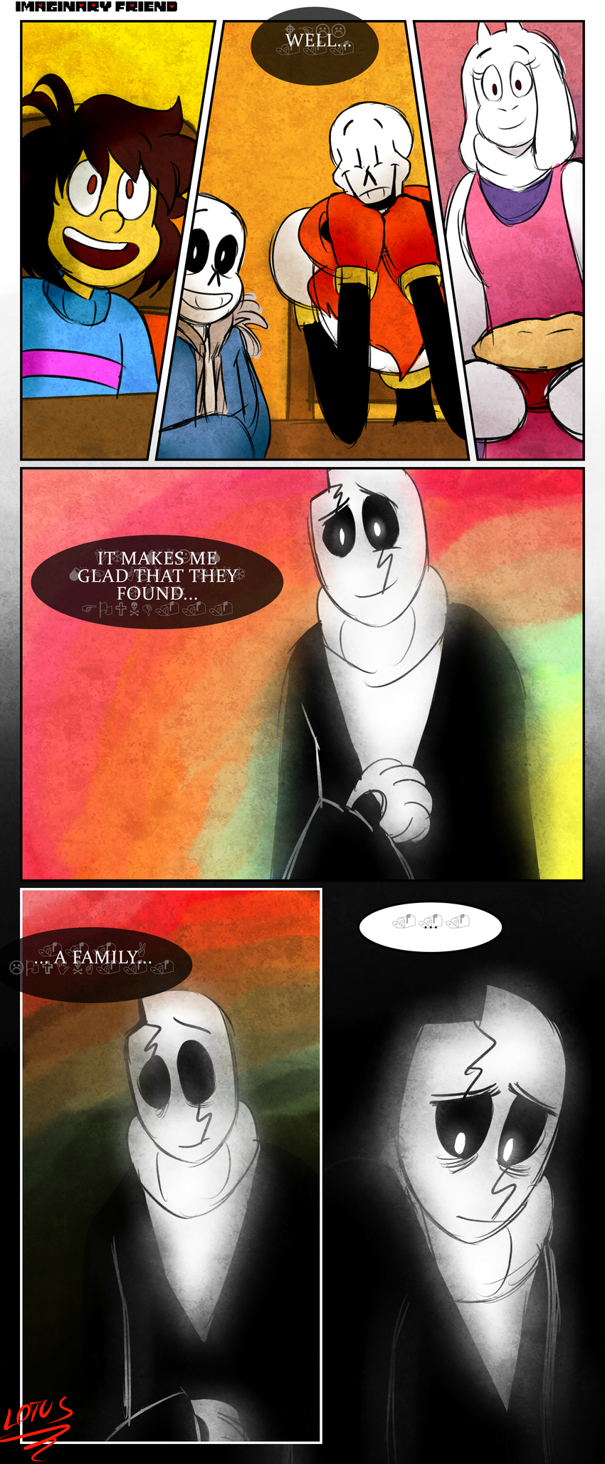 2017 absurd_res animated_skeleton bone caprine clothed clothing comic english_text gaster goat hi_res human humanoid lotusthekat mammal not_furry_focus papyrus_(undertale) protagonist_(undertale) sans_(undertale) skeleton text toriel undead undertale video_games
