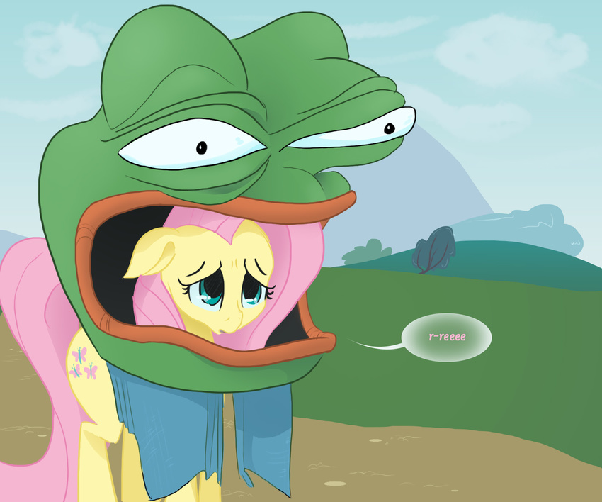 fluttershy_(mlp) friendship_is_magic grass invalid_background meme my_little_pony pepe_the_frog tree triggered unknown_artist