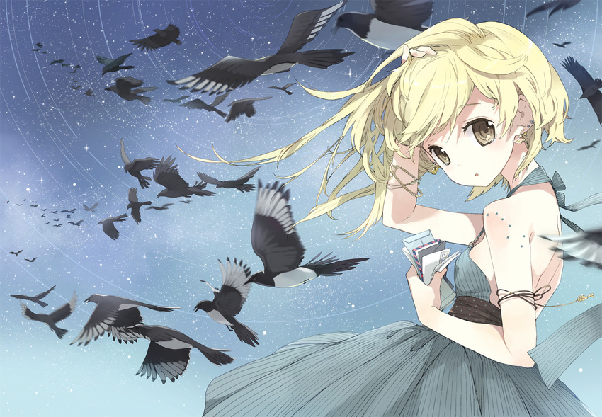 animal bird blonde_hair loli night stars tiv