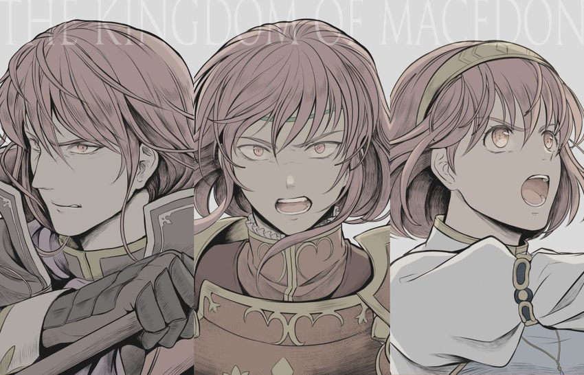 2girls armor brother_and_sister cape est_tm fire_emblem fire_emblem:_monshou_no_nazo fire_emblem_heroes gloves long_hair looking_at_viewer maria_(fire_emblem) minerva_(fire_emblem) misheil_(fire_emblem) multiple_girls open_mouth red_eyes red_hair short_hair siblings sisters weapon