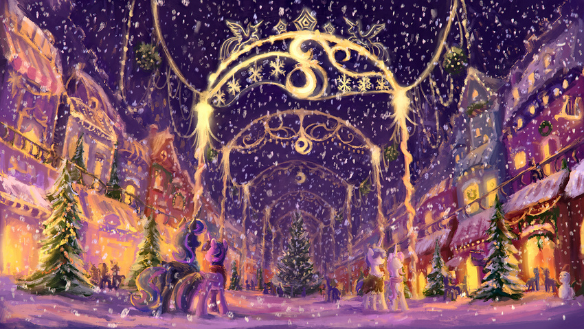 2017 building christmas christmas_lights christmas_tree cosmic_hair cutie_mark duo equine feathered_wings feathers female friendship_is_magic hair holidays horn lights mammal multicolored_hair my_little_pony outside plainoasis princess_luna_(mlp) scarf snow snowing snowman street tree twilight_sparkle_(mlp) unicorn winged_unicorn wings winter