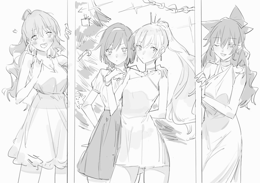 bad_id bad_twitter_id blake_belladonna blush christmas_tree commentary_request dress multiple_girls ruby_rose rwby sketch weiss_schnee yang_xiao_long