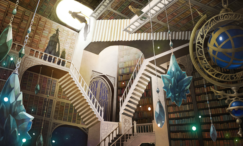 chain crystal fantasy fine_art_parody gate hat highres indoors library magic orb original parody relativity sachi_(yumemayoi) scenery sky stairs standing star_(sky) starry_sky upside-down witch witch_hat