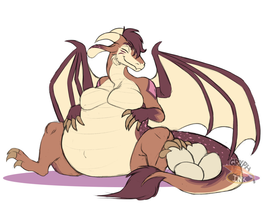 belly big_belly big_breasts bovid breasts caprine dragon egg female goat mammal membrane_(anatomy) membranous_wings mythological_creature mythological_scalie mythology pregnant pregnant_female scalie tail tail_tuft tuft wings