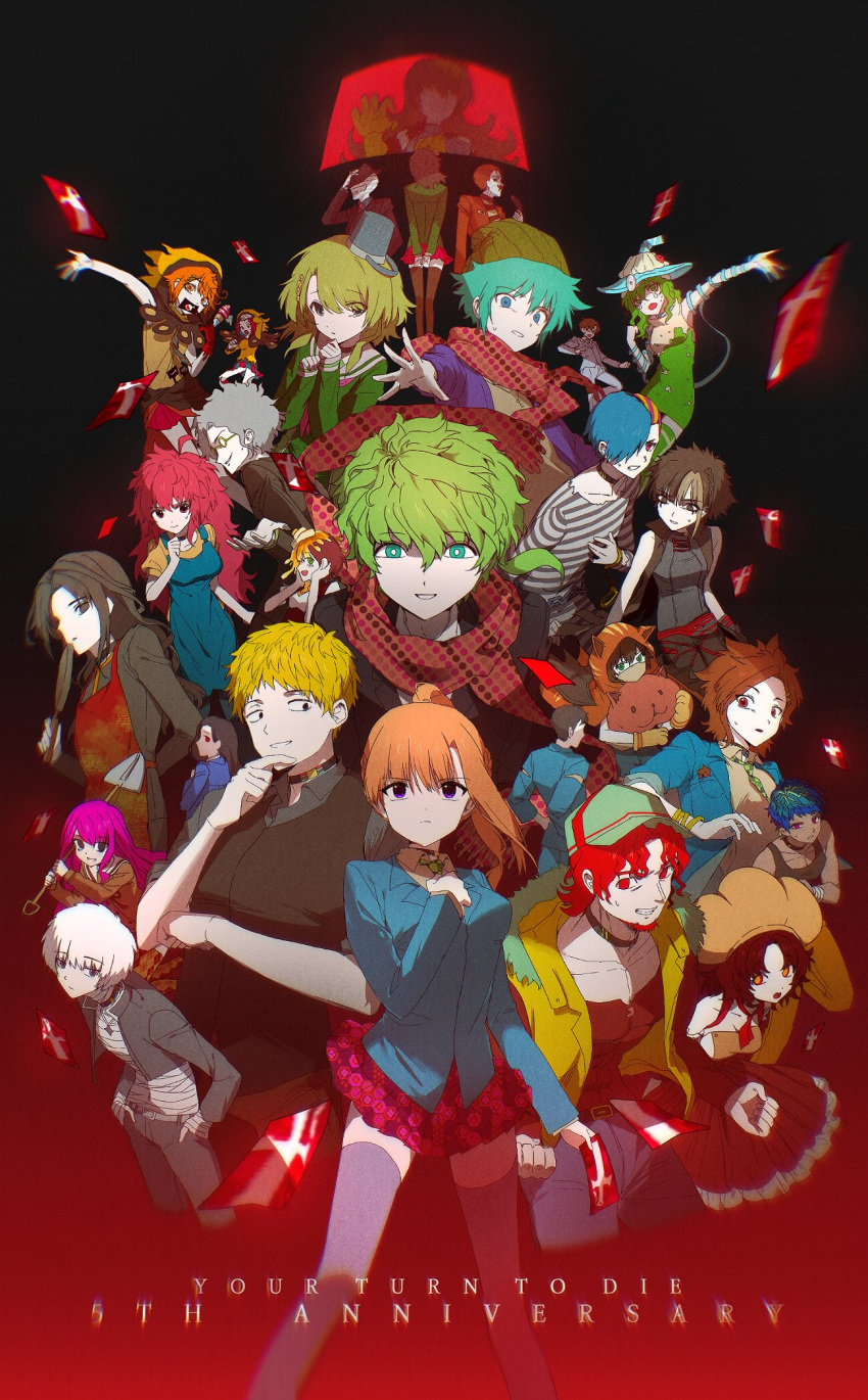 6+boys 6+girls anniversary aqua_eyes aqua_hair arm_up arujii_(kimi_ga_shine) baseball_cap black_eyes black_hair blonde_hair blue_hair brown_hair burgerberg_q-taro chidouin_sara choker closed_mouth commentary_request dress egokoro_nao everyone gongbbang green_dress green_eyes green_hair green_hat hannakii hat hayasaka_shunsuke high_ponytail highres hiyori_sou hoemii holding holding_shovel ibushi_gin jacket kageyama_ranmaru kimi_ga_shine kinashi_anzu kizuchi_kanna kizuchi_kugie kurumada_naomichi light_frown long_hair looking_at_another maple_(kimi_ga_shine) midori_(kimi_ga_shine) mishima_kazumi_(kimi_ga_shine) mishuku_hinako multicolored_hair multiple_boys multiple_girls nyaa-chan_(kimi_ga_shine) open_mouth parted_lips pink_eyes pink_hair polka_dot polka_dot_scarf purple_eyes red_eyes red_hair sasahara_megumi satou_gashu satou_kai scarf school_uniform shinogi_keiji shovel smile sonobeno_school_uniform streaked_hair tazuna_joe toto_noel tsurugi_mai white_hair yabusame_alice yabusame_reko yellow_hood yellow_jacket