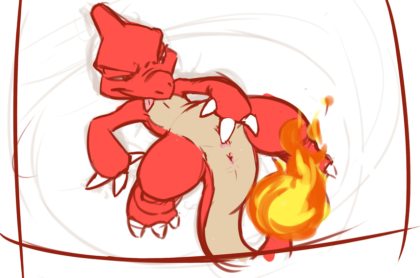 anus charmeleon dragon female feral fingering fire flaming_tail half-closed_eyes ishoka lying masturbation nintendo on_back pok&eacute;mon pok&eacute;mon_(species) pussy scalie simple_background solo spread_legs spreading tongue vaginal video_games white_background