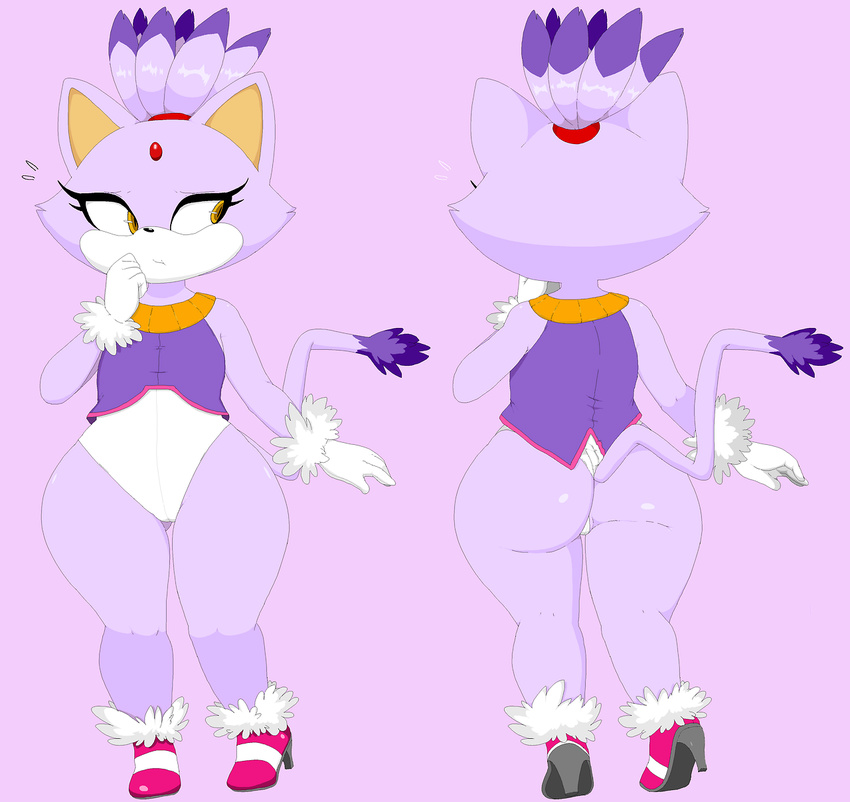 blaze_the_cat butt camel_toe clothed clothing cute dream-cassette female flat_chested nervous short_stack simple_background solo sonic_(series) wide_hips