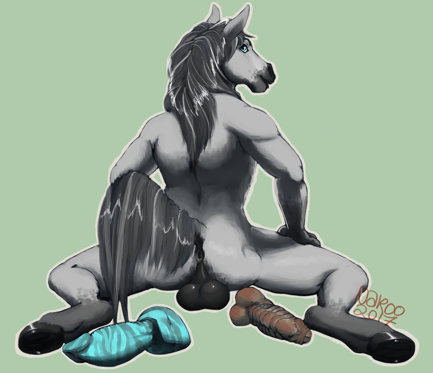 andalusian anthro anus backsack bad_dragon balls butt dildo equine hooves horse jericho_(ulfhednar) looking_back male mammal mane nakoo rear_view sex_toy solo