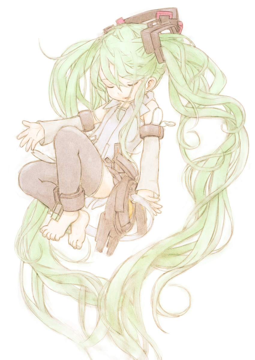 absurdres barefoot closed_eyes feral_lemma green_hair hatsune_miku hatsune_miku_(append) highres long_hair solo twintails very_long_hair vocaloid vocaloid_append