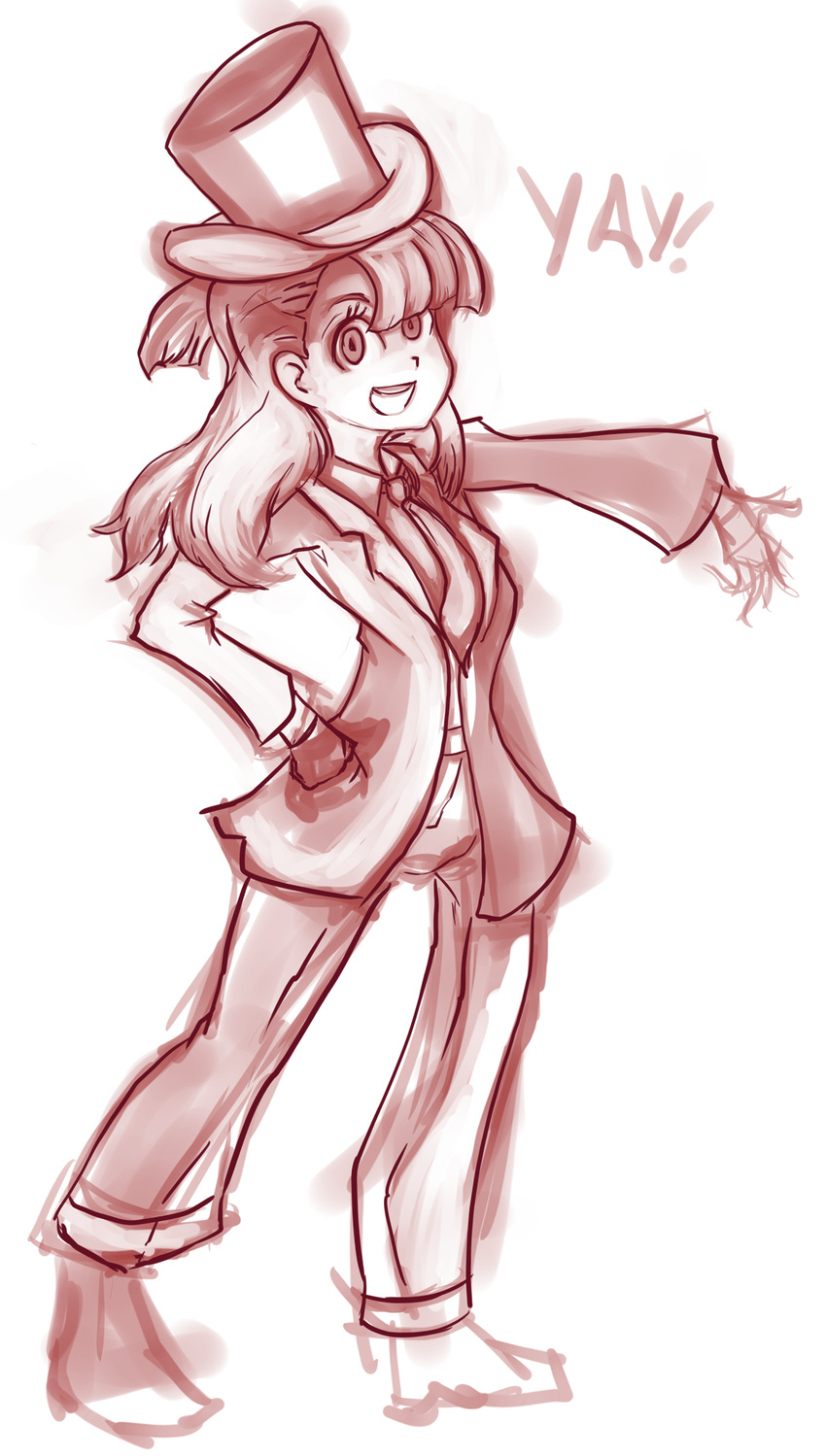 1girl crossover dayman eyebrows hat it's_always_sunny_in_philadelphia jacket kagari_atsuko little_witch_academia long_hair necktie open_mouth pants shoes simple_background solo suit tie
