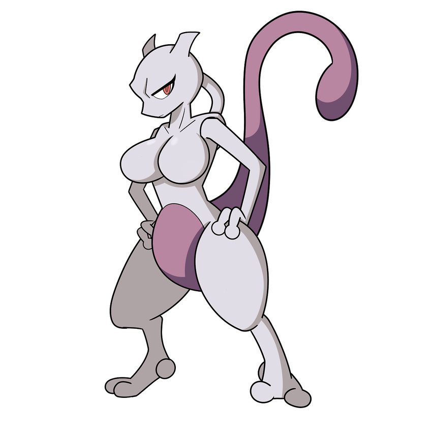 2017 anthro big_breasts breasts digital_media_(artwork) female frown horn legendary_pok&eacute;mon looking_at_viewer mammal mewtwo nintendo nude pok&eacute;mon pok&eacute;mon_(species) purple_eyes saucepit_(artist) simple_background solo video_games