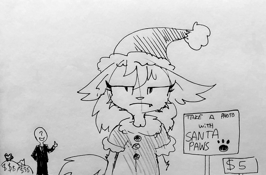 ? anon canine christmas costume english_text female frown fur ghoul_school hair holidays human male mammal money_bag santa_costume scooby-doo_(series) sign smile text thumbs_up tjpones traditional_media_(artwork) were werewolf winnie_werewolf