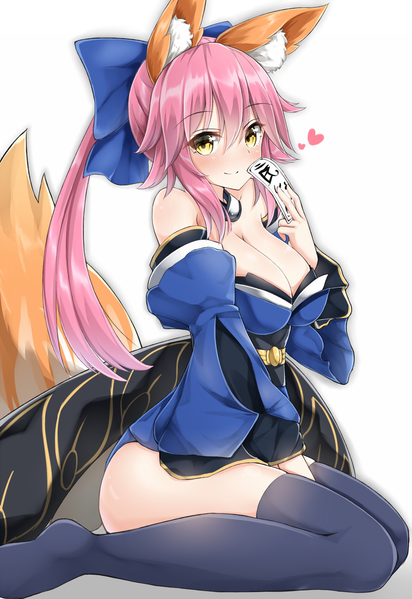 animal_ears caster_(fate/extra) cleavage fate/extra fate/stay_night japanese_clothes kitsune moyoron tail thighhighs