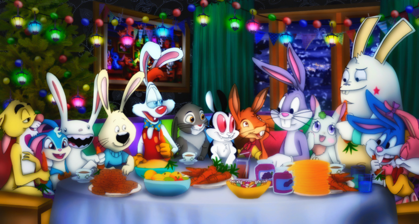 2017 adventures_of_br'er_rabbit_(2006) amegared apple arthropod babs_bunny bendy_straw beverage big_eyes blue_eyes blue_fur blue_sclera bow_tie bowl br'er_rabbit brown_eyes buckteeth bunnicula bunnicula_(series) buster_bunny candy carrot chair chest_tuft christmas christmas_bauble christmas_tree clothed clothing clover cookie countershading cup digital_drawing_(artwork) digital_media_(artwork) dipstick_ears disney ears_down fangs food fruit fur grey_fur grey_nose group half-closed_eyes head_tuft holding_food holding_object holidays insect inside jar jelly kiko lagomorph large_group light looking_at_another mammal max_(sam_and_max) nude open_mouth open_smile pink_fur pink_nose plate purple_eyes rabbit rabbit_(winnie_the_pooh) red_sclera rekkit roger_rabbit sharp_teeth sid sitting smile star straw table tea_cup teeth thumper tiny_toon_adventures tree tuft vegetable warner_brothers whiskers white_countershading white_fur white_gloves who_framed_roger_rabbit winnie_the_pooh_(franchise) yellow_eyes yellow_fur