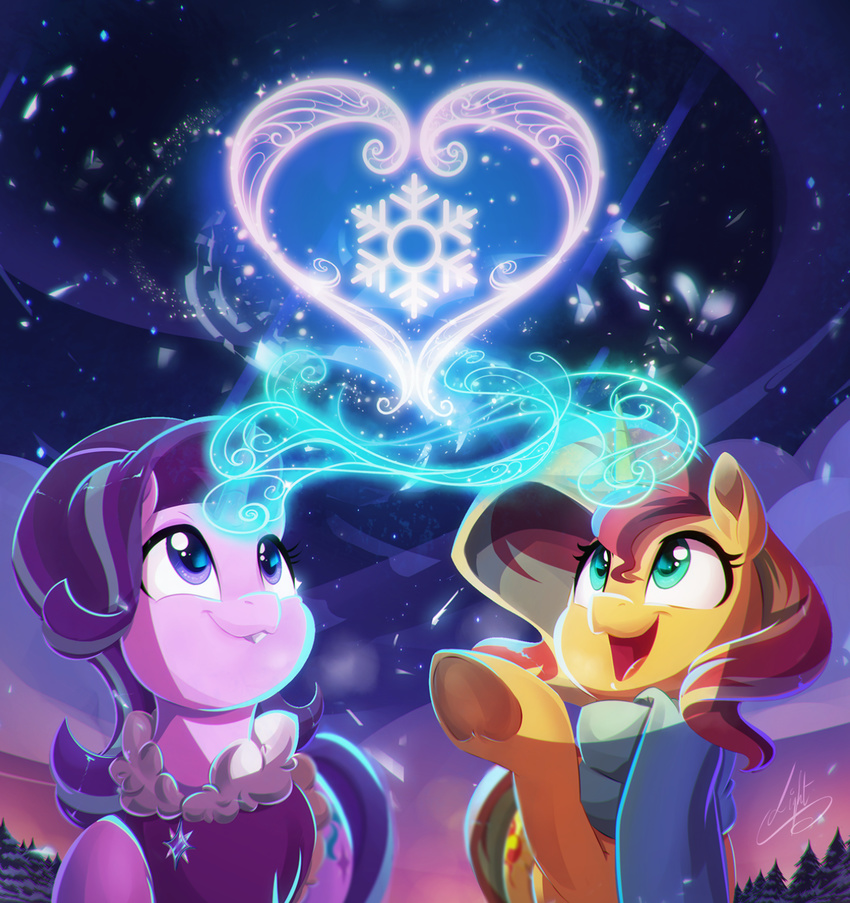 &lt;3 2017 clothing equestria_girls equine female friendship_is_magic horn jacket light262 magic mammal my_little_pony scarf snowflake starlight_glimmer_(mlp) sunset_shimmer_(eg) unicorn