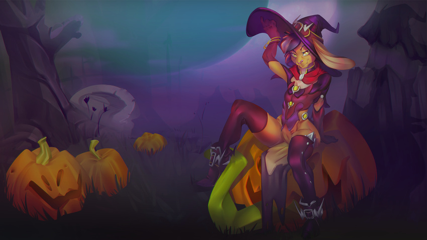 brun69 clothed clothing cosplay crossdressing desktop_wallpaper digital_media_(artwork) epsilon food fruit girly halloween holidays lagomorph looking_at_viewer magic_user male mammal overwatch pumpkin rabbit spooky video_games wallpaper witch