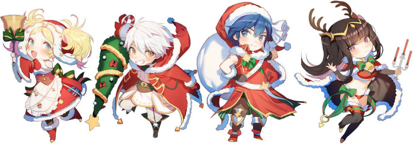 2girls bare_shoulders bikini black_hair blonde_hair blue_eyes blue_hair blush boots bracelet breasts bridal_gauntlets brother_and_sister cape chibi christmas christmas_tree circlet cleavage dress fire_emblem fire_emblem:_kakusei fire_emblem_heroes hair_ornament headband horns jewelry krom liz_(fire_emblem) long_hair looking_at_viewer male_my_unit_(fire_emblem:_kakusei) medium_breasts multiple_boys multiple_girls my_unit_(fire_emblem:_kakusei) open_mouth short_hair short_twintails siblings simple_background smile swimsuit tharja tiara tree twintails two_side_up zuizi