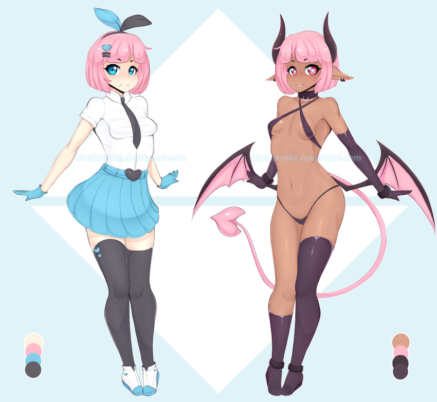 &lt;3 &lt;3_eyes 2017 blush blushstroke breasts clothed clothing duo female hair hi_res human humanoid looking_at_viewer mammal model_sheet navel not_furry slim small_breasts succubus