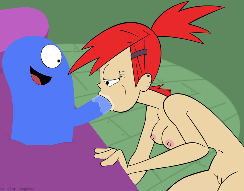 areola blooregard breasts cartoon_network chunk duo female female_on_humanoid foster's_home_for_imaginary_friends frankie_foster hair human human_on_humanoid humanoid imaginary_friend male male/female male_penetrating mammal nipples not_furry nude oral oral_penetration penetration penis pussy red_hair saliva tongue