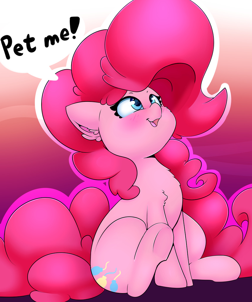 2018 absurd_res blue_eyes blush cutie_mark dialogue earth_pony english_text equine female feral friendship_is_magic fur hair hi_res hooves horse madacon mammal my_little_pony pink_fur pink_hair pinkie_pie_(mlp) pony smile solo text underhoof