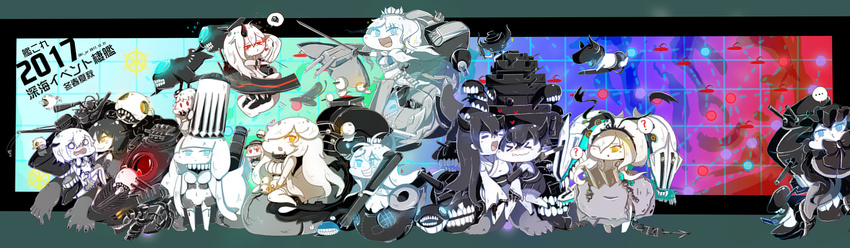 abyssal_twin_hime_(black) abyssal_twin_hime_(white) aircraft_carrier_hime aircraft_carrier_summer_hime armor black_hair blue_eyes character_request chibi coat commentary_request crown dress entombed_air_defense_guardian_hime escort_hime european_hime french_battleship_hime grey_hair hat hi_ye highres horn japanese_clothes kantai_collection kimono long_hair map md5_mismatch multiple_girls night_strait_hime_(black) night_strait_hime_(white) northern_ocean_hime northern_water_hime shinkaisei-kan short_dress silver_hair string_bikini submarine_new_hime turret very_long_hair weapon yellow_eyes